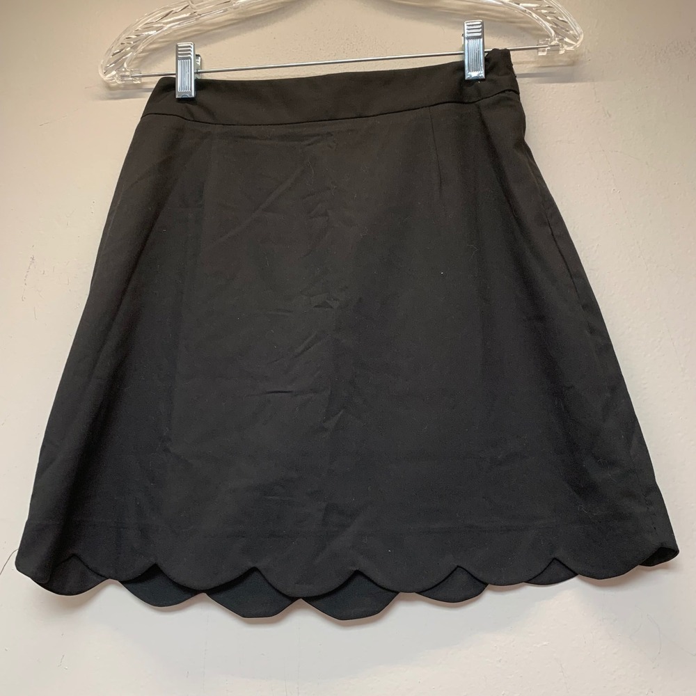 ASOS Scalloped Hem Mini Skirt Womens Size 4 Black Excellent A-Line Stretch